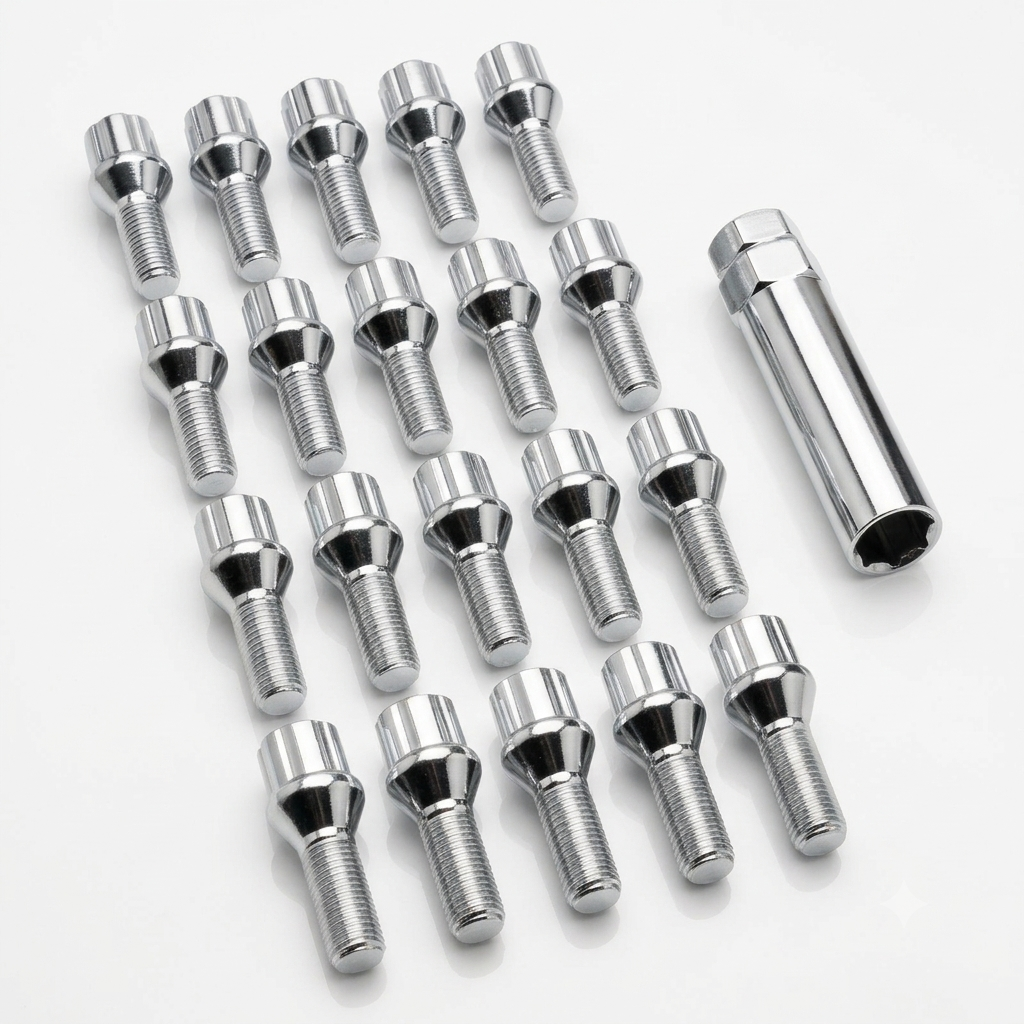 SET DE 20 PERNOS de SEGURIDAD. Color Plateado. M12x1.5mm