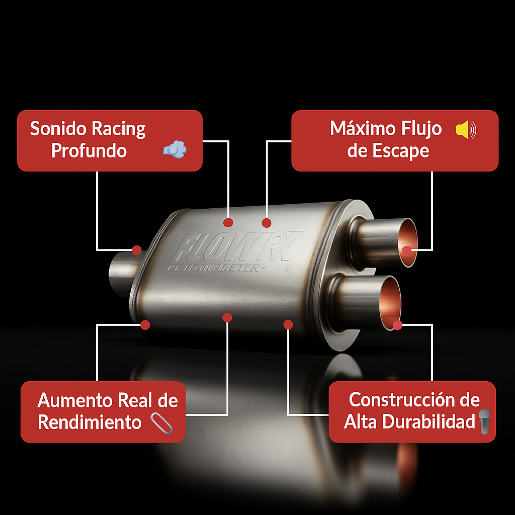 Silenciador de Alto Flujo Flowmaster 3”x2.5” Doble – Potencia y Sonido Racing. (72198)