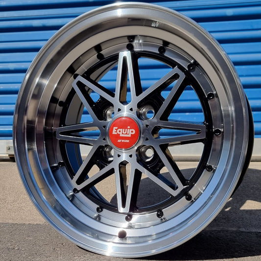 SET DE LLANTAS WORK EQUIP. Aro 15-4x100 .Color Cromado Fondo Negro .(L372).