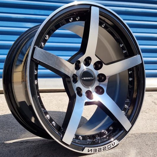 SET DE LLANTAS VOSSEN. Aro 15-4x100, 4x108 .Color Cromado Fondo Negro .(15S5075M).