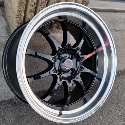 SET DE LLANTAS VOLK CE28. Aro 17- 4x100. .Color Negro Brillante Aro Cromado .(17C1015B).