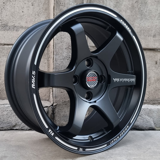 SET DE 4 LLANTAS VOLK TE37. Aro 15 - 4x100. Color Negro Brillante Linea Cromada (FF0013)