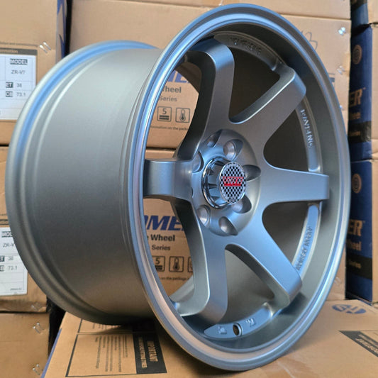 SET DE LLANTAS VOLK TE37. Aro 15-4x100, 4x114 .Color Grafito Aro Cromado .(JH7601).