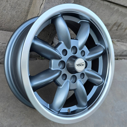 SET DE LLANTAS MINI LIGHTS. Aro 14 - 4x100, 4x114. Doble Apernadura. Color Grafito Aro Cromado  (C009)