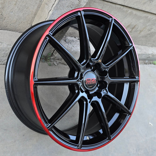 SET DE LLANTAS OZ. Aro 17 - 4x100, 4x114. Doble apernadura. Color Negro Aro Rojo (17CJK0925A).