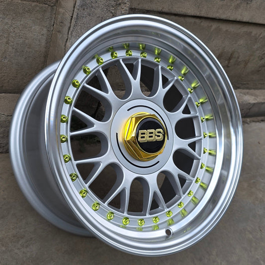 SET DE LLANTAS BBS LEMANS. Aro 15 - 5x100, 5x114. Doble Apernadura. Color Plateado. (5031)