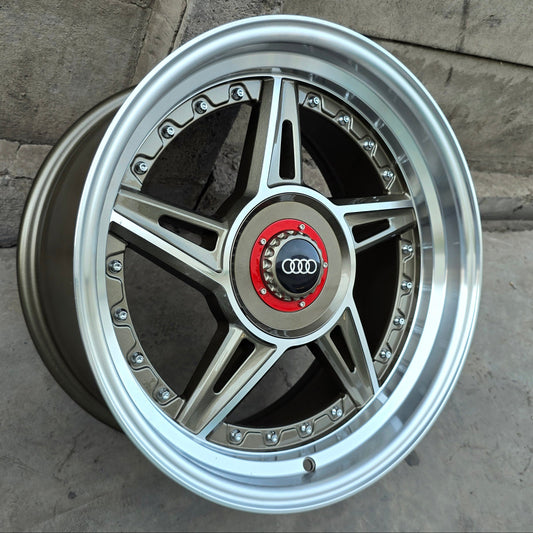 SET DE 4 LLANTAS AUDI *. Aro 17 - 5x112, 5x120. Doble Apernadura. Color Bronce Aro Cromado. (7663)