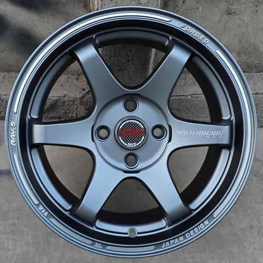 SET DE 4 LLANTAS VOLK TE37. Aro 15 - 4x100. Color Grafito (FF0013)