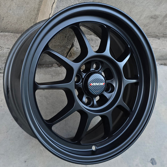 SET DE 4 LLANTAS MODELO VN0. Aro 15-4x100 .Color Negro Mate .(VNZERO).