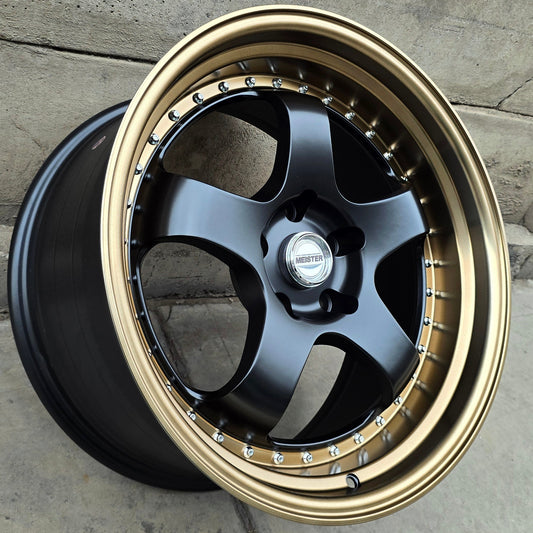 SET DE 4 LLANTAS WORK MEISTER. Aro 18 - 5x114. Color Negro Aro Bronce. (5039).