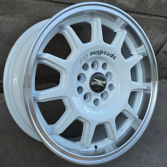SET DE 4 LLANTAS SPEEDLINE . Aro 16 - 5x100, 5x114. Doble apernadura. Color Blanco Aro Cromado (1006).