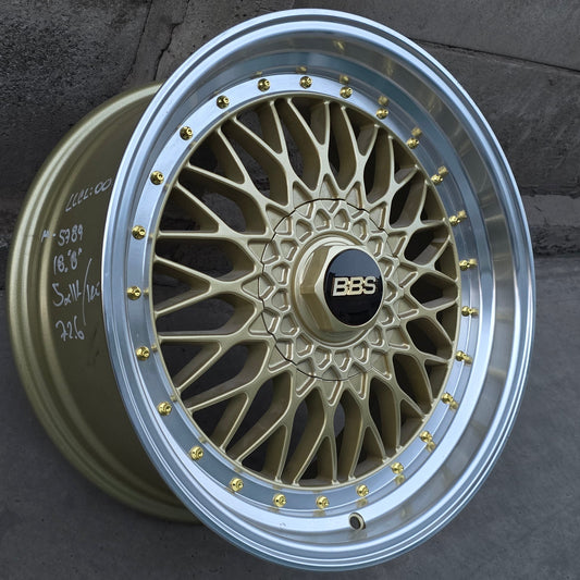 SET DE 4 LLANTAS BBS * COLOR Dorado Aro Cromado. Aro 18 - 5x112, 5x120. Doble Apernadura (5789)