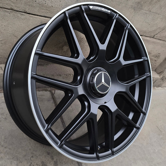 SET DE 4 LLANTAS MERCEDES . Aro 19 - 5x112. Color Negro Mate Linea Cromado. (H933D)