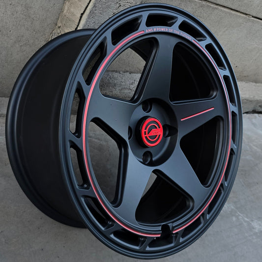 SET DE 4 LLANTAS Color Negro Linea Roja. Aro 17 - 4x108. (5305)