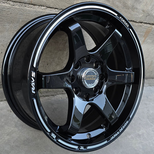 SET DE 4 LLANTAS VOLK TE37. Aro 15 - 4x108, 4x114. Doble Apernadura. Color Negro Brillante. (617)