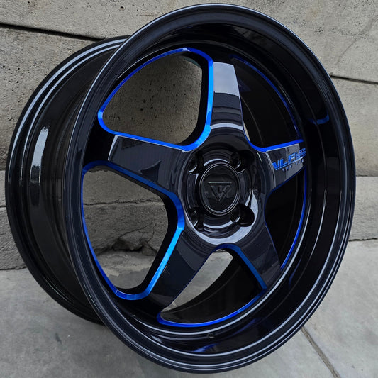 SET DE 4 LLANTAS VLF RACING. Aro 16 - 4x100. Color Negro con Azul. (VLF-W20)