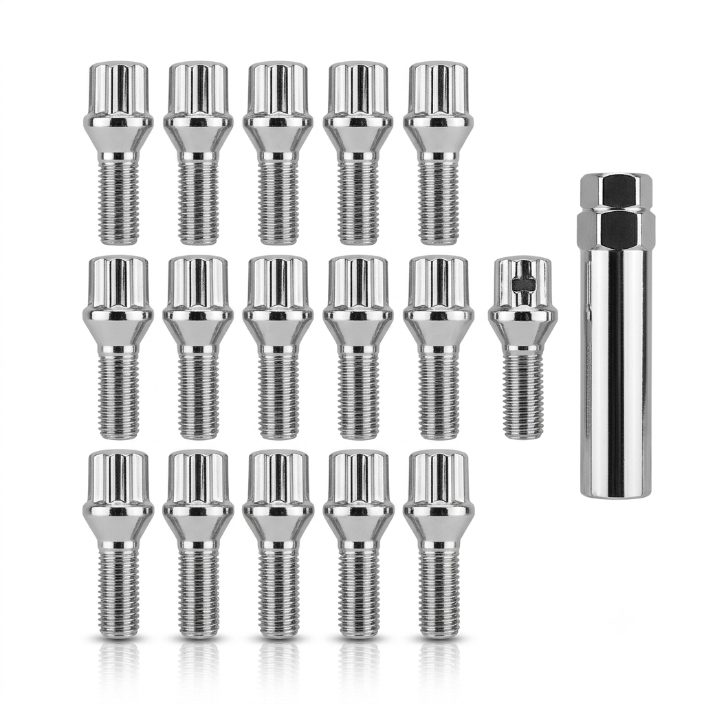 SET DE 16 PERNOS de SEGURIDAD. Color Plateado. M12x1.5mm