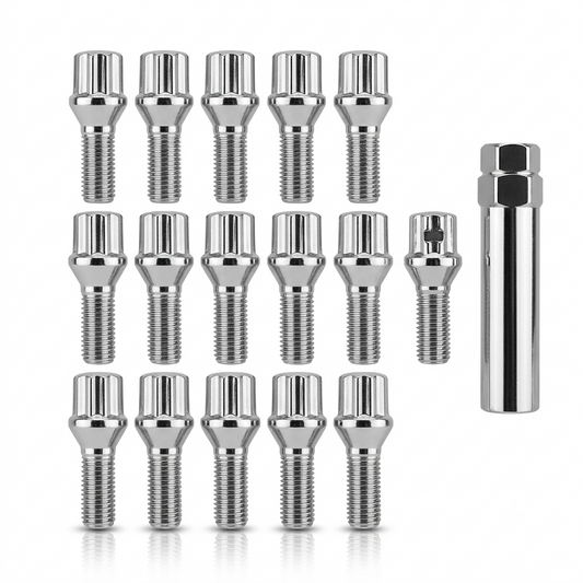 SET DE 16 PERNOS de SEGURIDAD. Color Plateado. M12x1.5mm