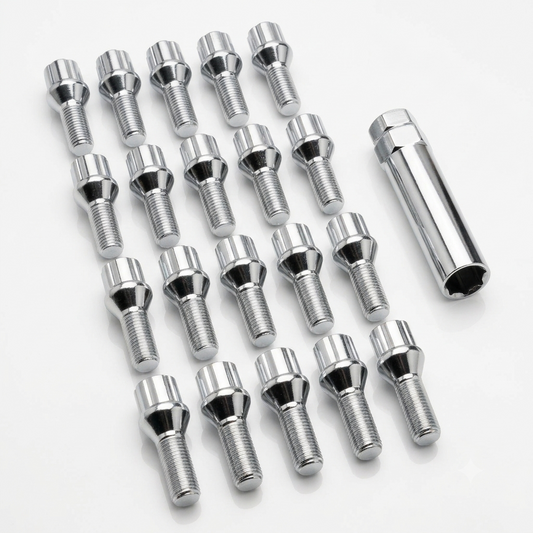 SET DE 20 PERNOS de SEGURIDAD. Color Plateado. M12x1.5mm