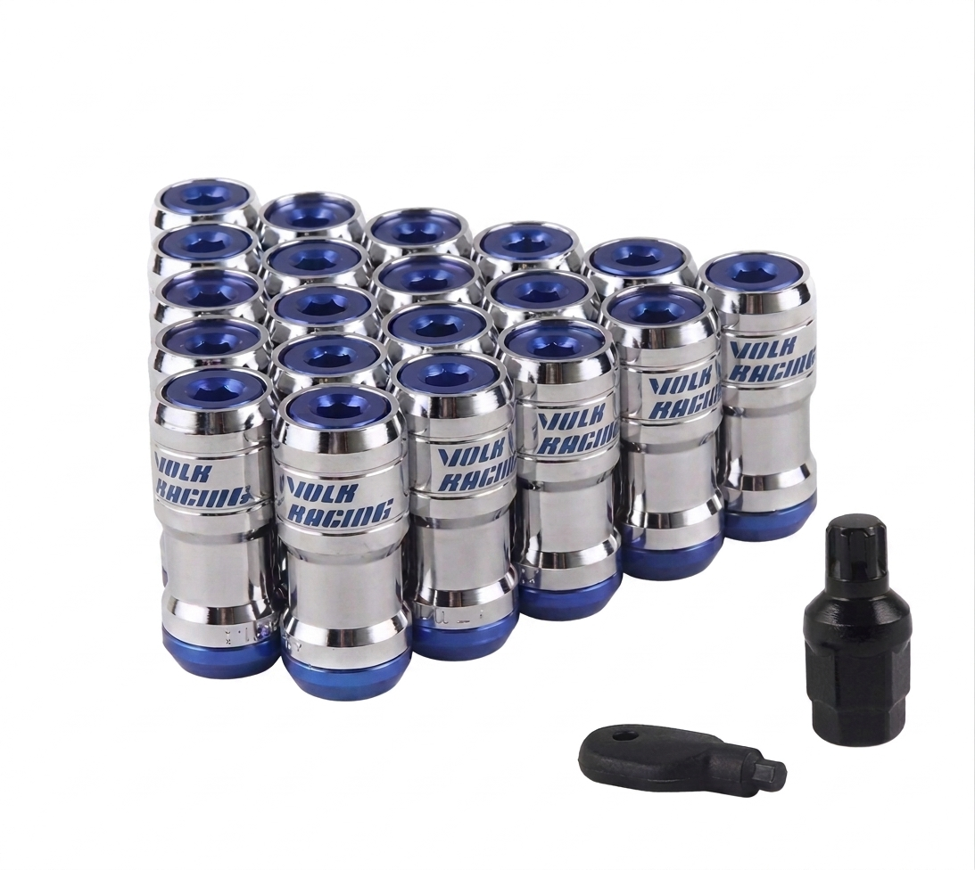 SET DE 20 TUERCAS DOBLE SEGURIDAD LLANTAS VOLK RACING M12x1.25mm. COLOR AZUL