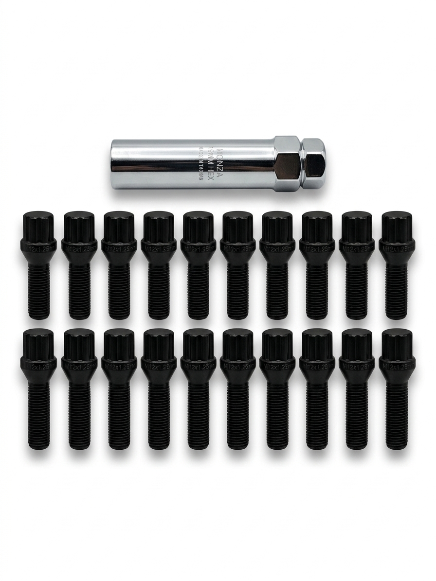 SET DE 20 PERNOS de SEGURIDAD. Color Negro. M12x1.25mm