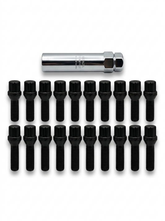 SET DE 20 PERNOS de SEGURIDAD. Color Negro. M12x1.25mm