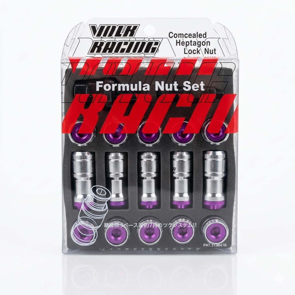SET DE 20 TUERCAS M12x1.5mm DOBLE SEGURIDAD LLANTAS VOLK RACING. COLOR MORADO