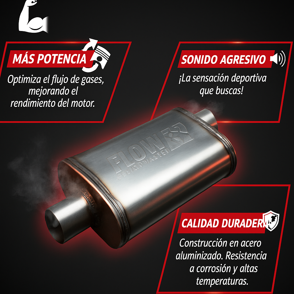 Silenciador de Alto Flujo Flowmaster 2.5”x2.5” – Sonido Racing y Potencia Pura. (71226)